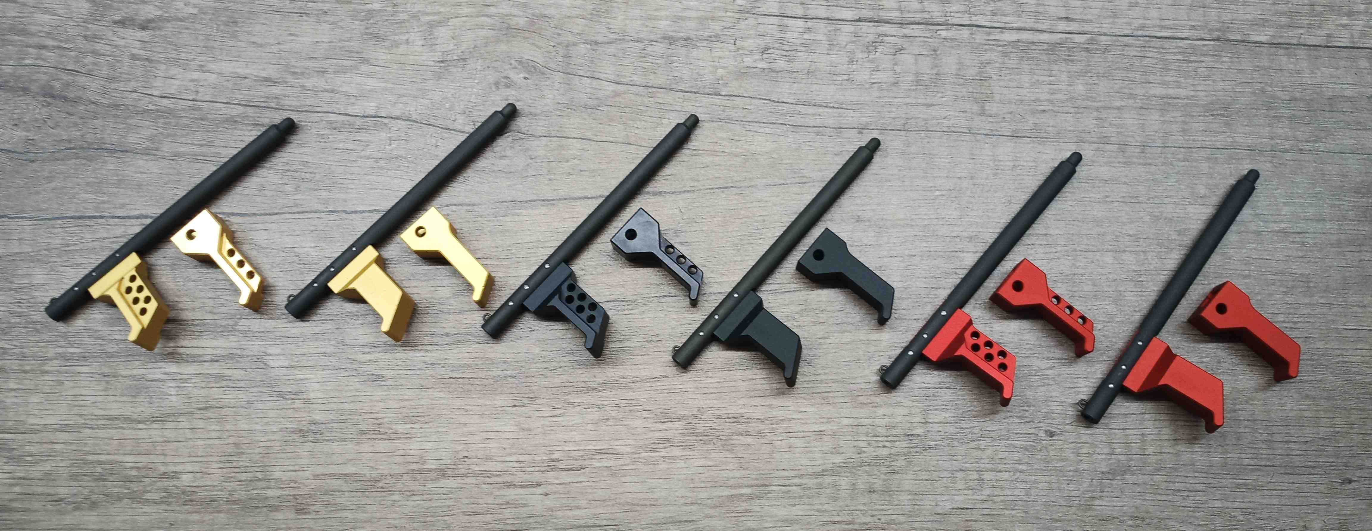 Spoušť  + natahovací páka pro CZ SCORPION EVO 3 S1, zlatá bez otvorů